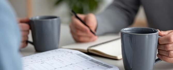 Couple working on documents for their uncontested divorce